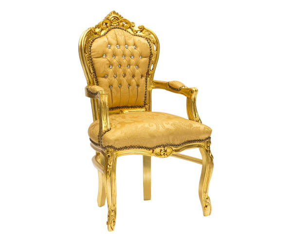 Poltrona sedia barocco oro braccioli in legno oro e gemme