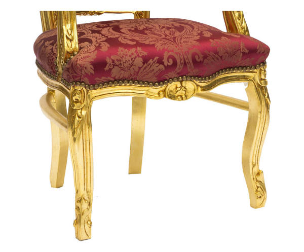 Sedia poltrona in legno barocco Luigi XVI tessuto oro rosso