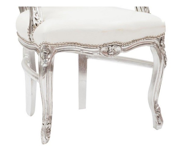 Poltrona sedia barocco argento bianco braccioli legno gemme
