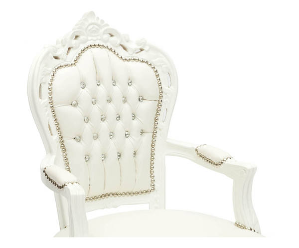 Poltrona sedia barocco bianca in legno braccioli gemme