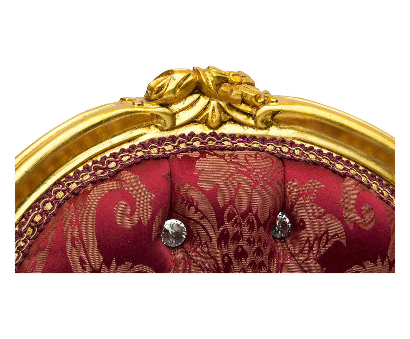 Sedia poltrona  barocco oro tessuto rosso in legno gemme