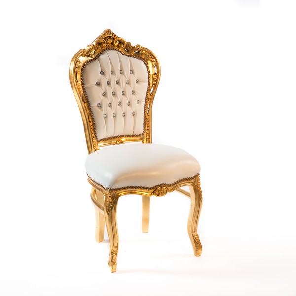 Sedia barocco Luigi XVI poltrona legno oro pelle bianca