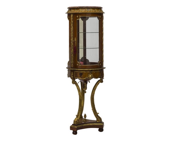 Vetrina vetrinetta barocco cilindro legno noce marmo bronzo