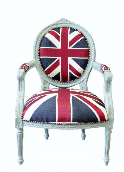 Poltrona divano barocco UK bandiera inglese bianco shabby