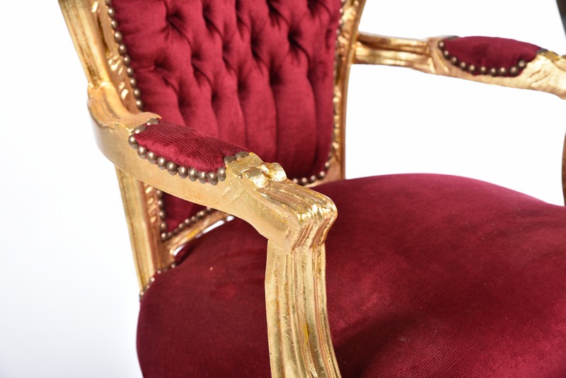 Poltrona barocco steel tessuto oro rosso sedia braccioli