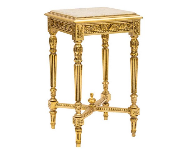 Tavolino quadrato barocco Luigi XVI oro marmo beige tavolo