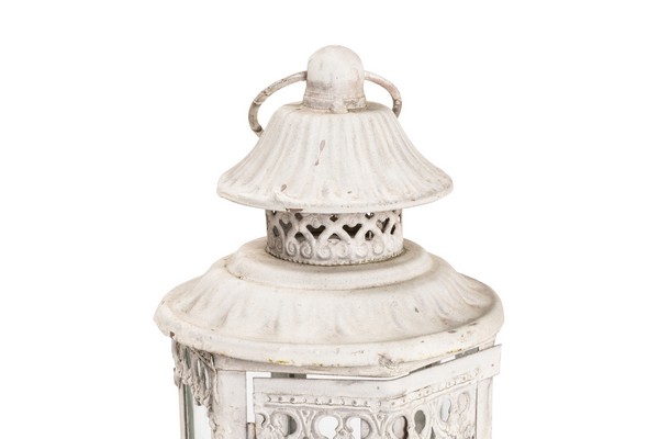 * Lampada lanterna 27cm bianca ferro vetro vintage esagonale