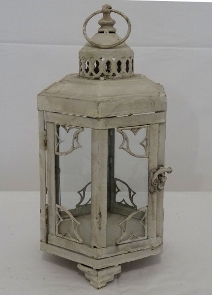 Lampada lanterna 35cm bianca ferro vetro vintage esagonale