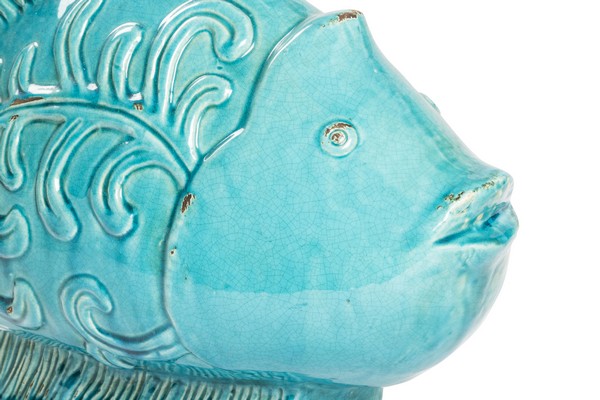Statua statuina pesce ceramica 60cm soprammobile azzurro