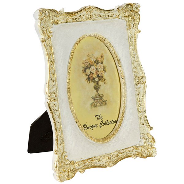 Portafoto cornice 22cm vintage da appoggio oro bianco liberty
