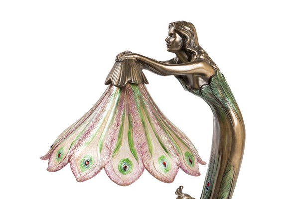 Lampada stile Tiffany da tavolo comodino pavone donna liberty
